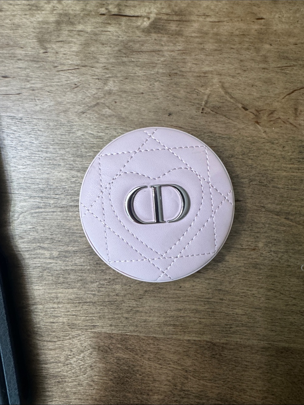 Dior Light Pink Quilted Round Compact Case with Silver CD Logo